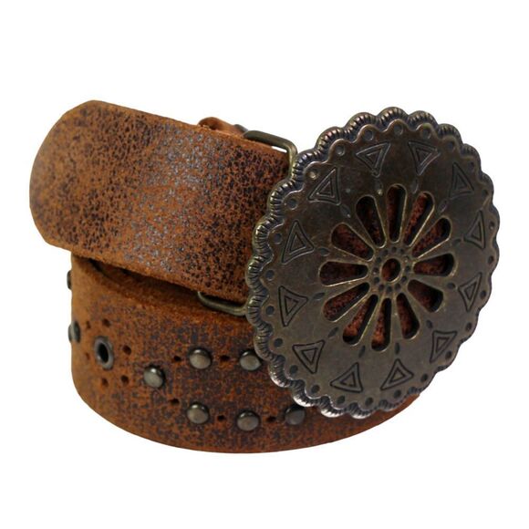 Aldo BROWN GENUINE LEATHER 1 3/8"Wd STUDDED DRESS CASUAL WOMEN'S BELT Sz L (C85 - Picture 5 of 11